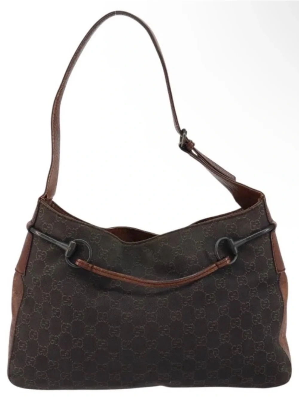 Gucci Horse-bit Brown Monogram Canvas Shoulder Bag w/ Brown Leather Trim - Picture 4 of 16